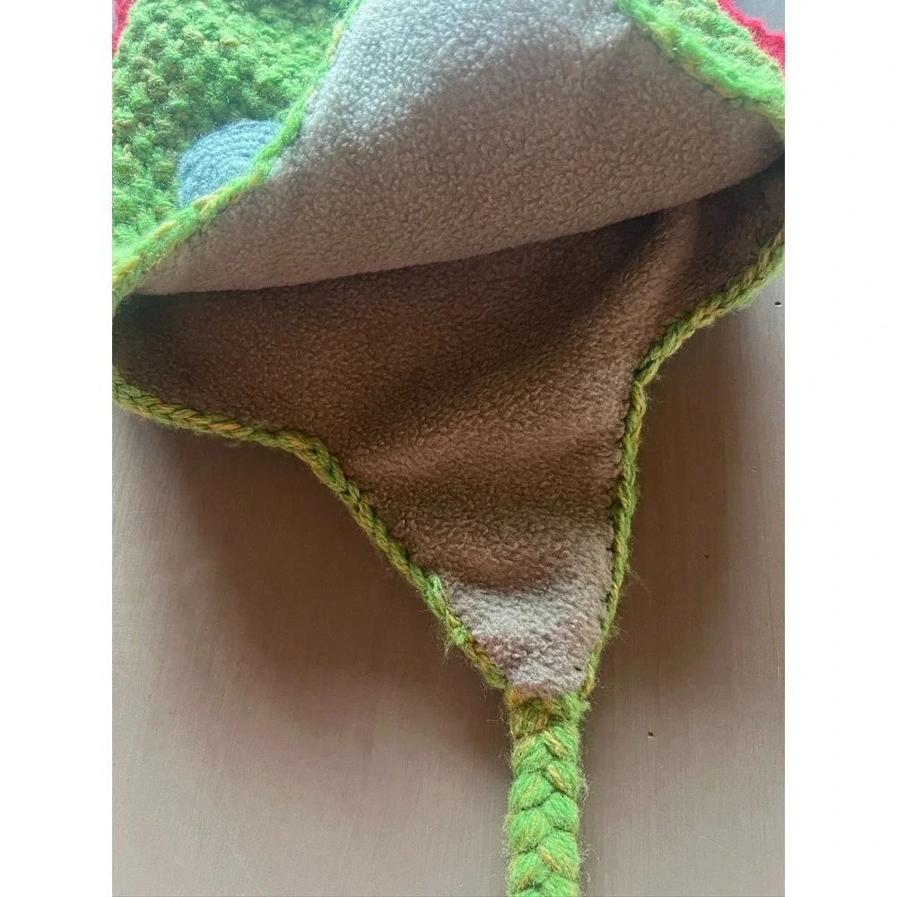 Andes Gifts Dinosaur Knit Hat‎ Alpaca Blend Kids Earflap Beanie Mohawk Braids